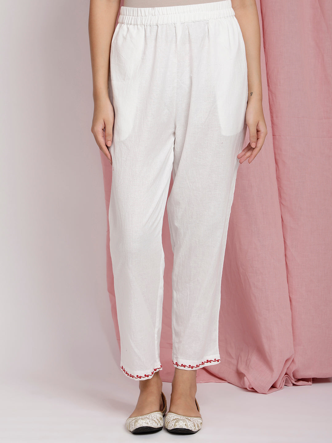 Off White Cotton Linen Palazzo Pants Design by Ritu Kumar at Pernia's Pop  Up Shop 2024